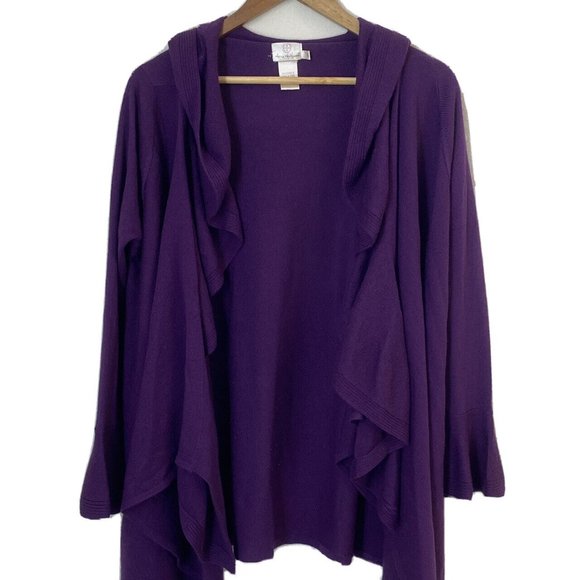 Long Sleeve Purple Ruffle Waterfall Hem Sweater Cardigan Duster size Large - Picture 3 of 8